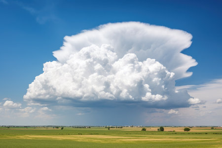Rural landscape with thunderstorm cumulonimbus cloud and blue sky.の素材