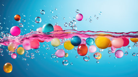 Abstract background of colorful pills and bubbles in clear water.の素材