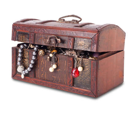 Treasure chest isolated on white background with clipping patchの写真素材