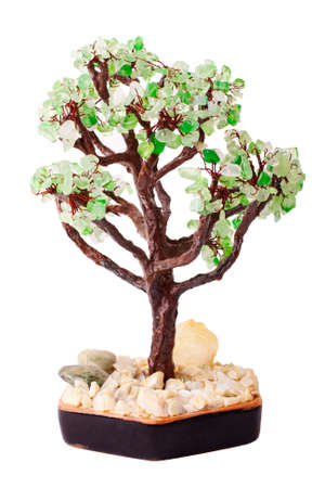 Handmade tree from jewelry stones made from glass on whiteの写真素材
