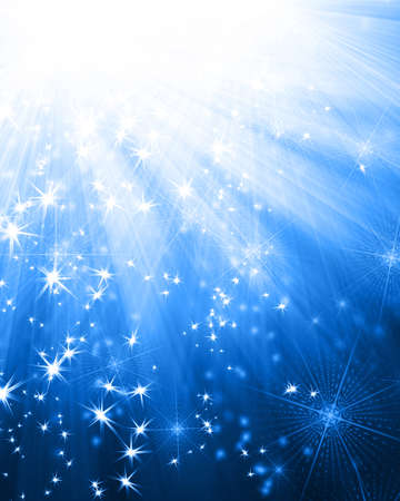 blue background with rays and starsの写真素材