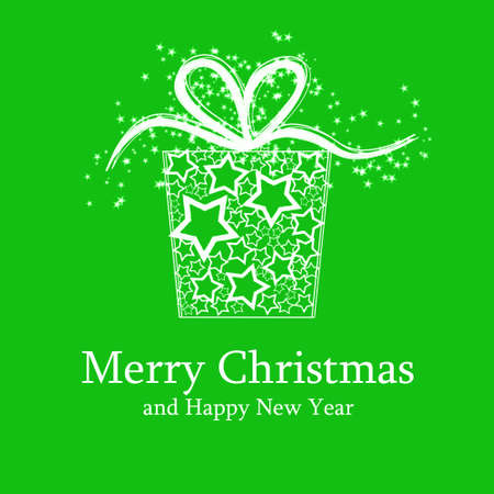 Christmas card with gift box made of starsの写真素材