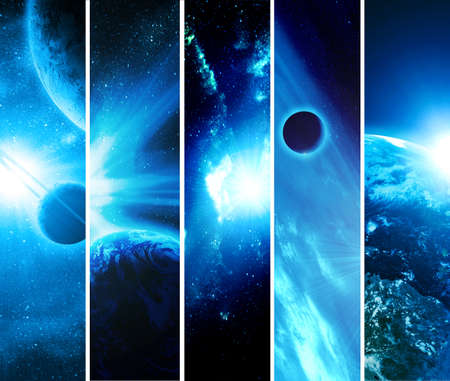 collage of 5 pictures with planetsの写真素材