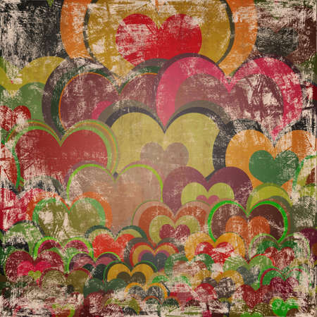 grunge background with colorful heartsの写真素材