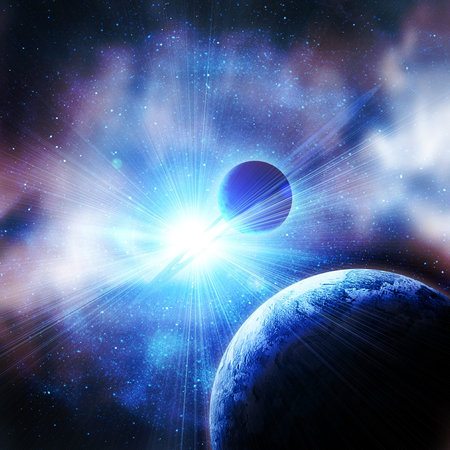 planets against the sun in space