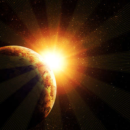 planet against the sun in spaceの写真素材