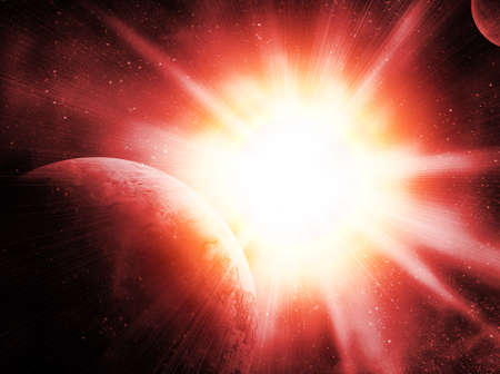 two planets in spaceの写真素材