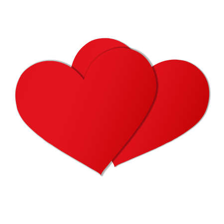 two red paper hearts against white backgroundの写真素材
