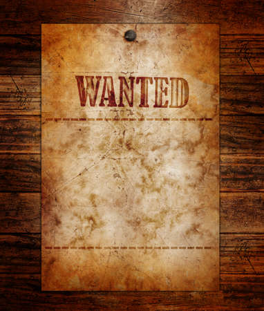 Vintage wanted poster on a wooden wallの写真素材