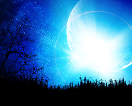 Blue night with moon backgroundの写真素材