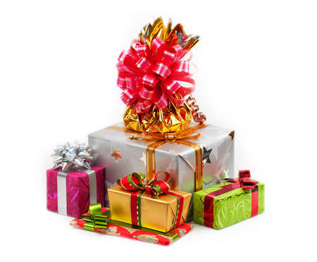 colorful gift boxes on white backgroundの写真素材