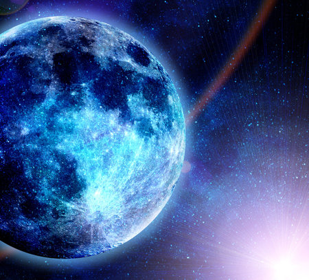 beautiful glowinf blue planet in space