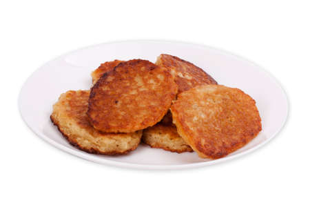 Pancakes stack on white backgroundの写真素材