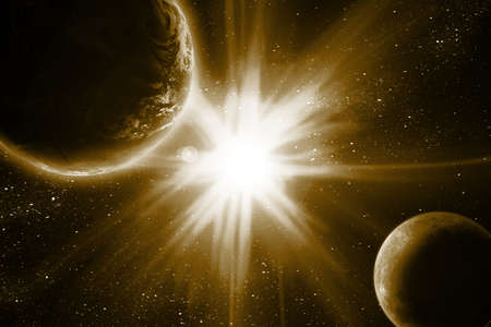 moon and earth in spaceの写真素材
