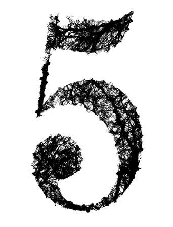 number five made from black tree branchesの写真素材