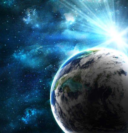 planet with a flash of sun, abstract backgroundの写真素材