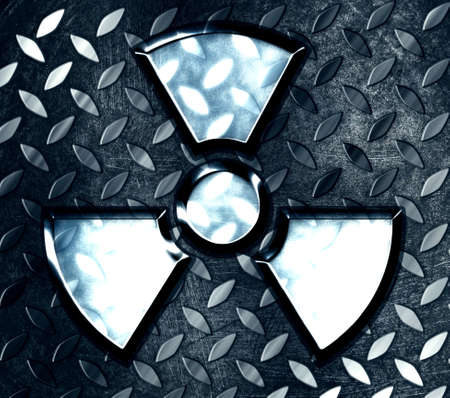 symbol of radiation on a steel backgroundの写真素材