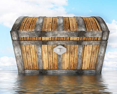 treasure chest standing in waterの写真素材