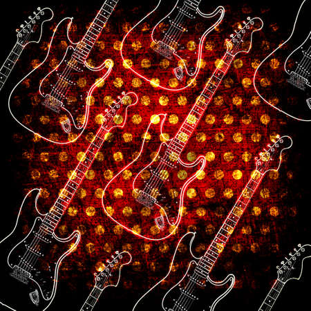 Glowin electric guitar on the grunge backgroundの写真素材