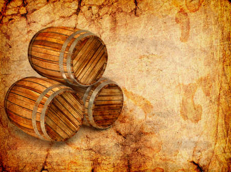 old barrels on a grunge backgroundの写真素材