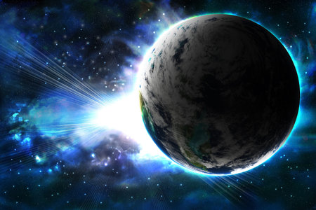 planet with a flash of sun, abstract background