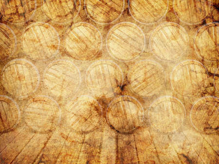 wall of wooden barrels on a grunge backgroundの写真素材