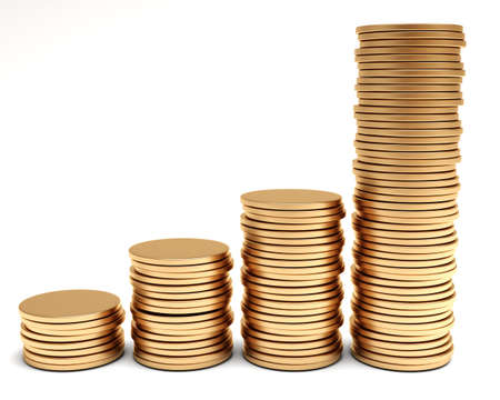 gold coins graph isolated on white backgroundの写真素材