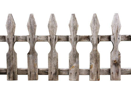 old weathered wooden fence isolated on white backgroundの写真素材