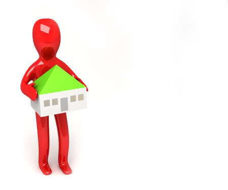 3d man with house in heandsの写真素材