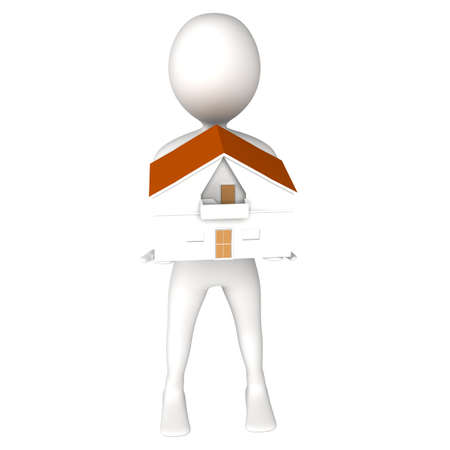 3d man with house in heandsの写真素材