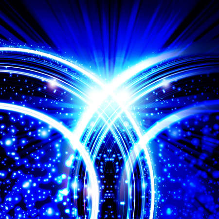 blue background with planet and raysの写真素材