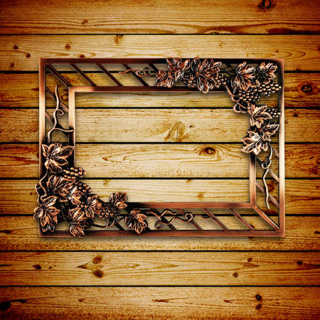 bronze frame of wooden backgroundの写真素材