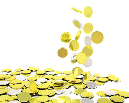 falling gold and silver coins isolatedの写真素材
