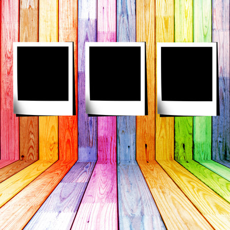three photo slide in a colorful wooden room