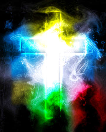 cross in a abstract color smokeの写真素材