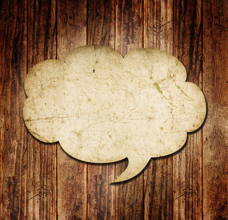 Blank Speech Bubble on wood backgroundの写真素材