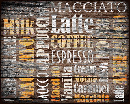 sorts of coffee background on a woodの写真素材