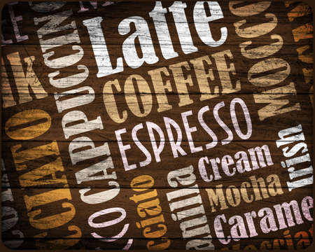 sorts of coffee background on a woodの写真素材