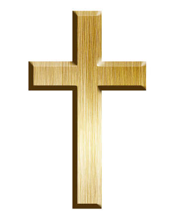Golden cross, isolated on a white background with clipping pathの写真素材