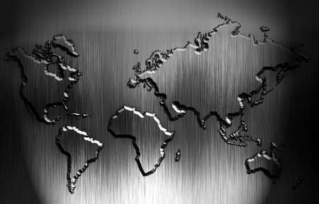 world map with on a metal backgroundの写真素材