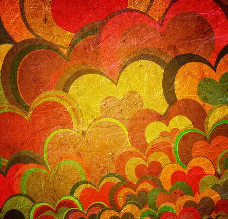 grunge background with colorful heartsの写真素材
