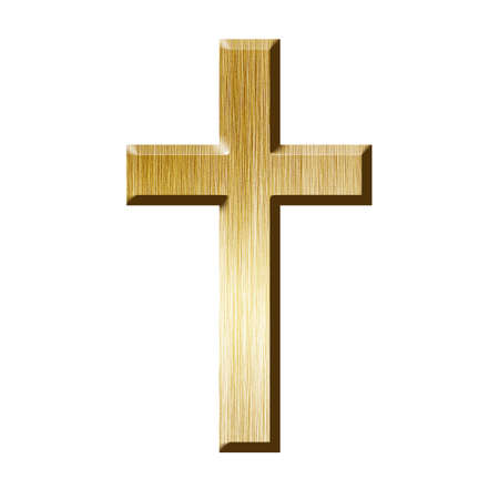 Golden cross, isolated on a white background with clipping pathの写真素材