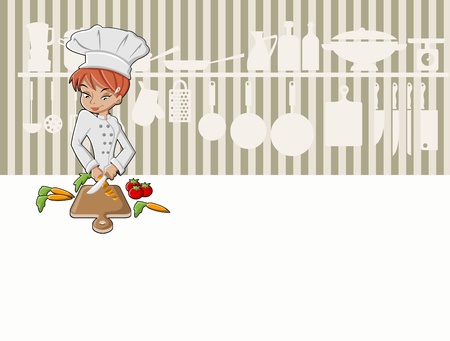 Chef girl cooking delicious meal in restaurant kitchen  Gourmet food  のイラスト素材