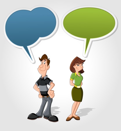 Cartoon man and woman talking with speech balloonのイラスト素材