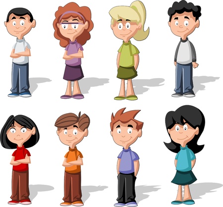 Set of 8 cute happy cartoon kidsのイラスト素材