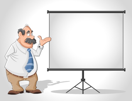 Old man and white billboard with empty space  Presentation screen のイラスト素材