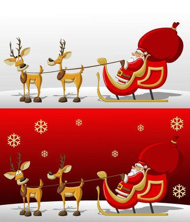 Santa-Claus on sleigh with reindeer のイラスト素材