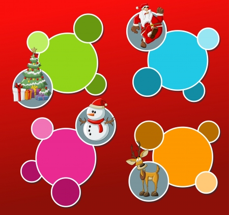 Labels with Santa Claus, reindeer, snowman, and christmas treeのイラスト素材