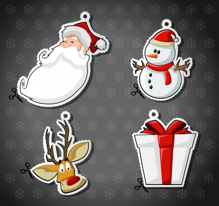 Labels of Santa Claus, reindeer, snowman, and christmas giftのイラスト素材