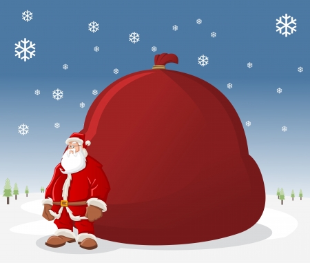 Santa Claus with a big red gift bag のイラスト素材